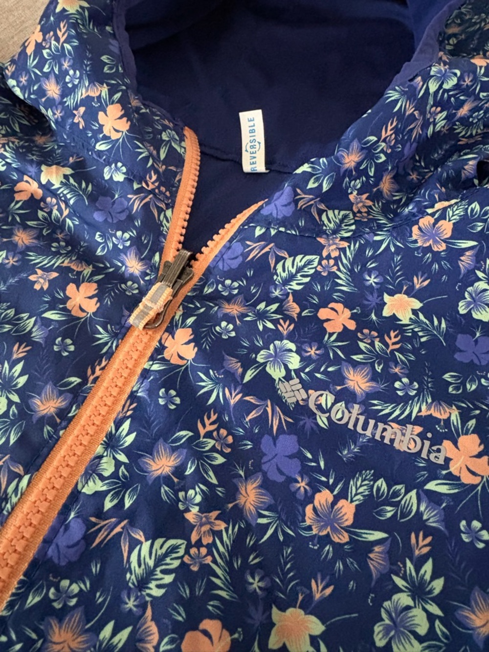 Columbia Kids Pixel Grabber Reversible Hooded Jacket Blue Floral - Size L - Picture 5 of 8